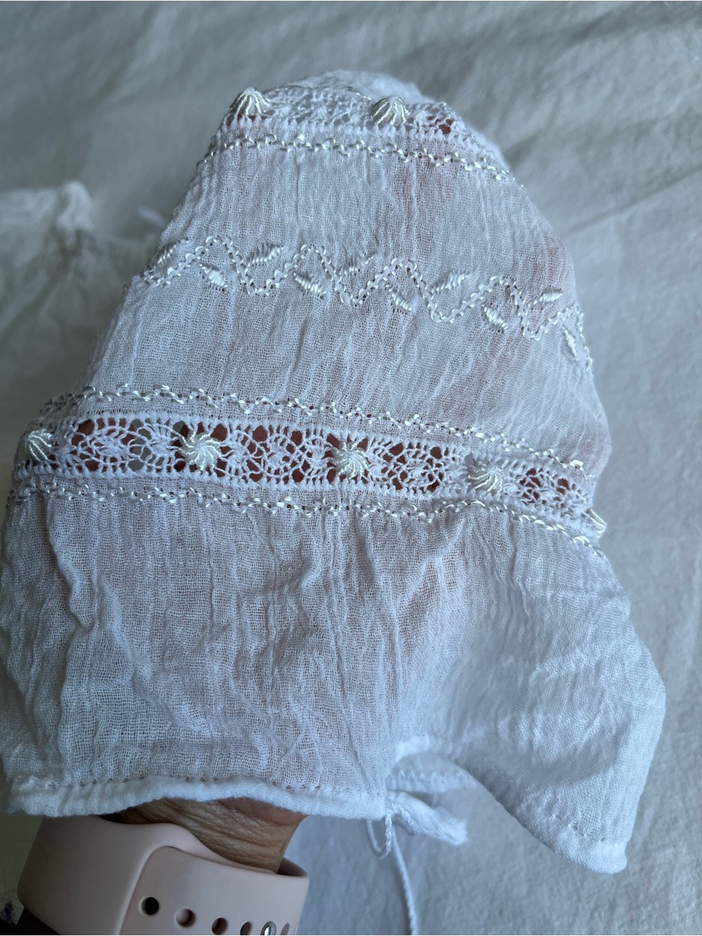 Boho White Cotton Gauze Peasant Blouse Lace Trim Size S Romantic Shabby Chic - Picture 9 of 15